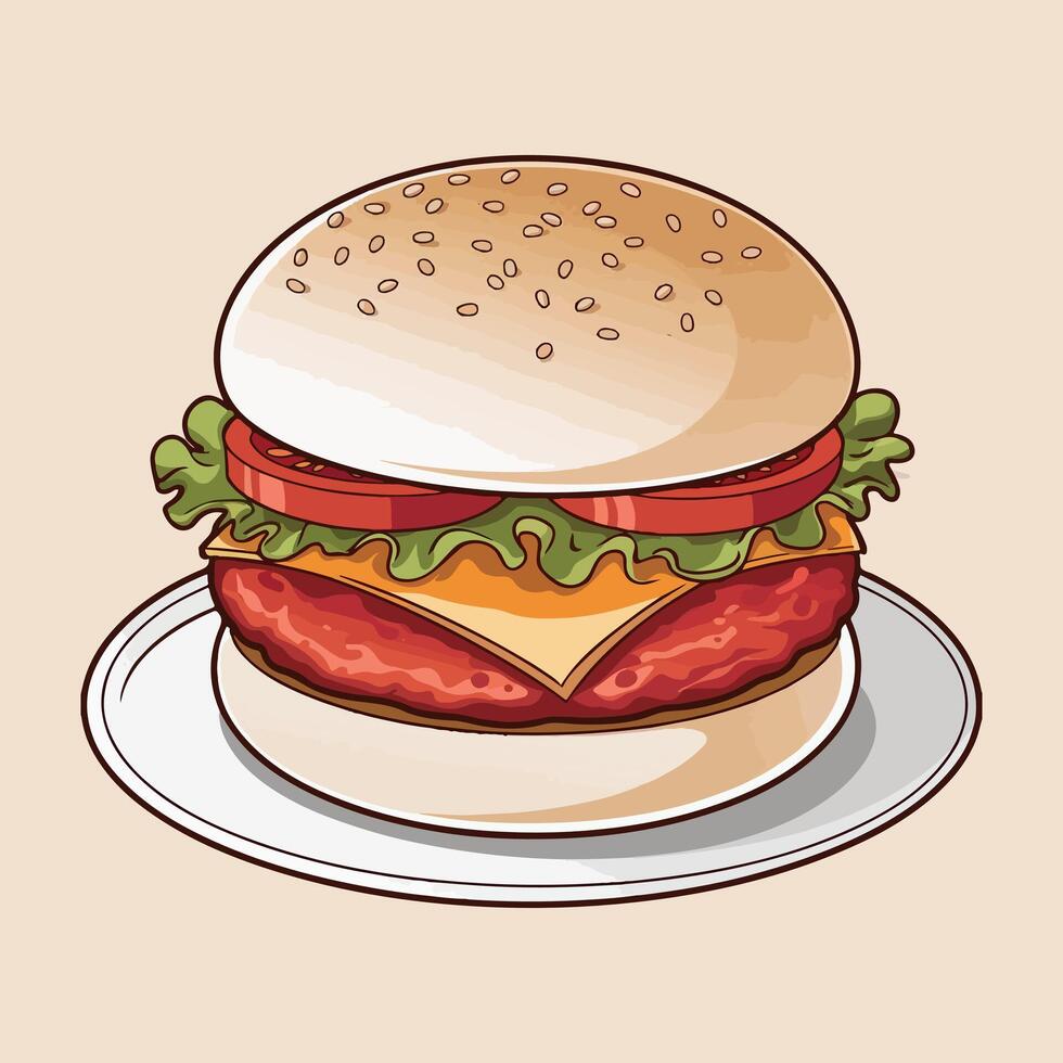 hamburger with cheese and tomato vector