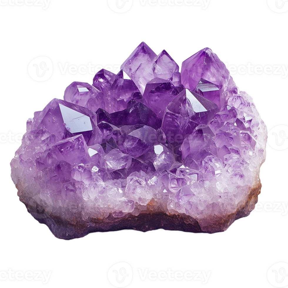 Photo of a large amethyst cluster with visible purple crystals on a transparent background png
