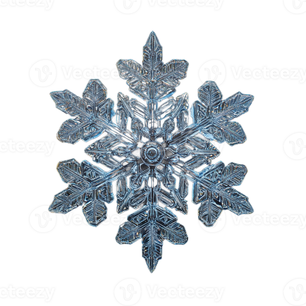 Photo of a unique snowflake with sharp edges and frosted details on a transparent background png