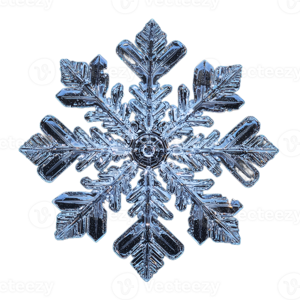 Photo of a detailed snowflake with intricate patterns on a transparent background png