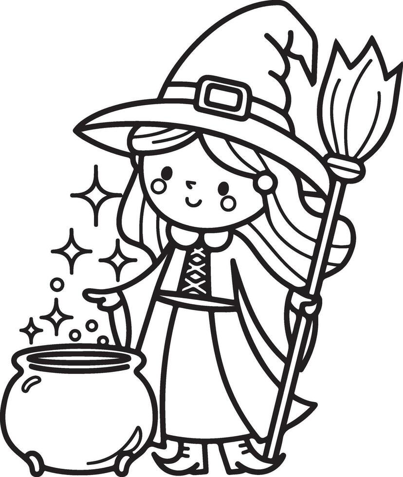 girl in a hat with a broom vector