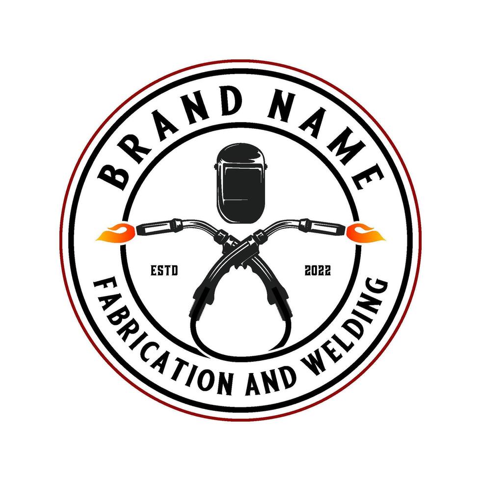 welder badge logo. welding torch and helmet icon in circle for welding industry. vector