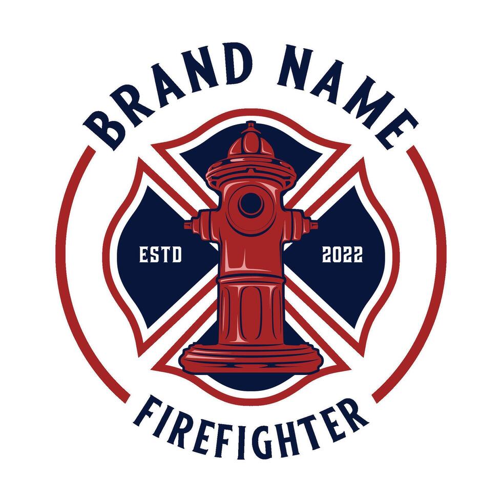 firefighter logo. fire hydrant, crossed axes, burning fire, firefighter design vector