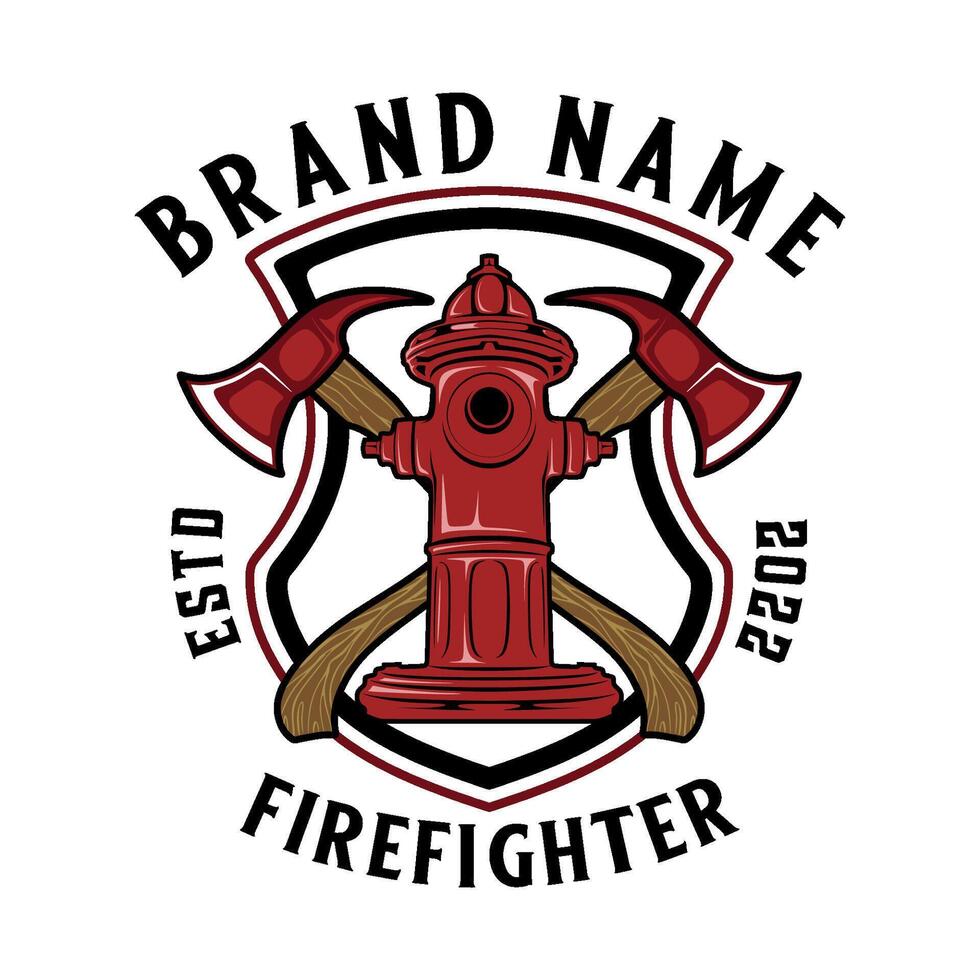 firefighter logo. fire hydrant, crossed axes, burning fire, badge style firefighter design vector