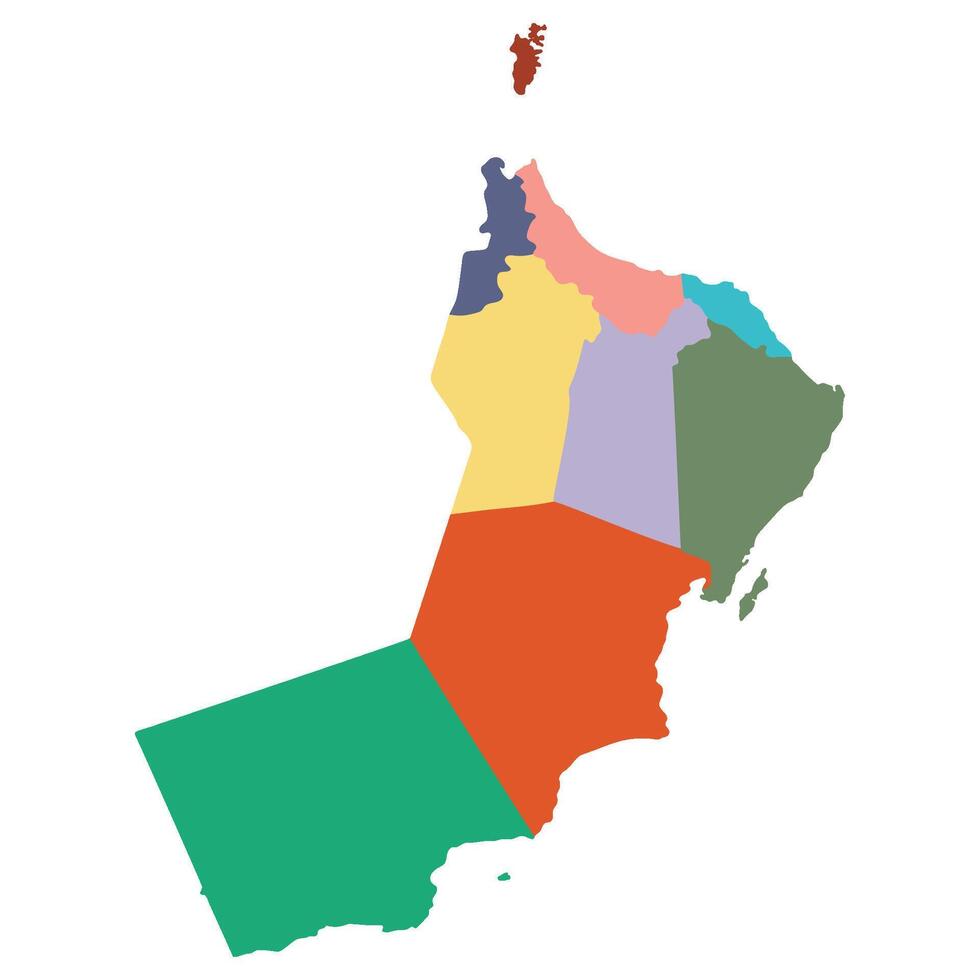 Map of Oman in administrative provinces in multicolor vector