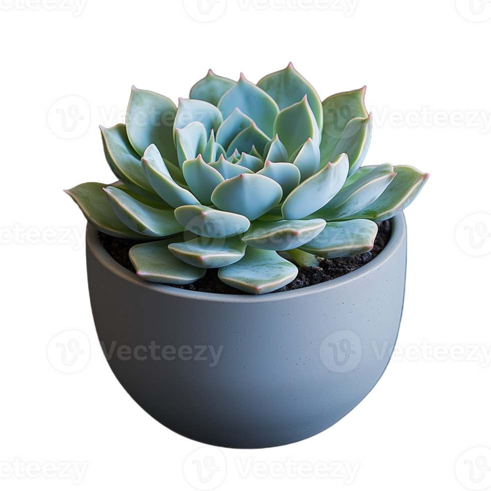 Realistic photo of a blue-green succulent plant in a modern pot on a transparent background png