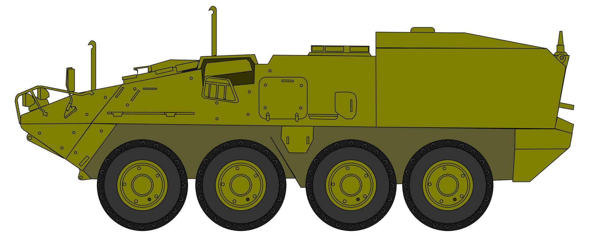 An armored vehicle with wheels on a white background vector