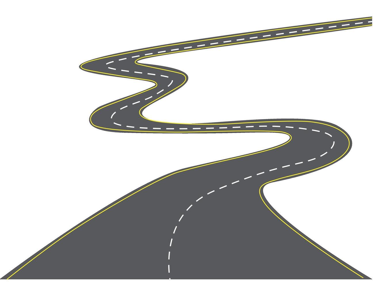 Curved road with white and yellow markings illustration vector