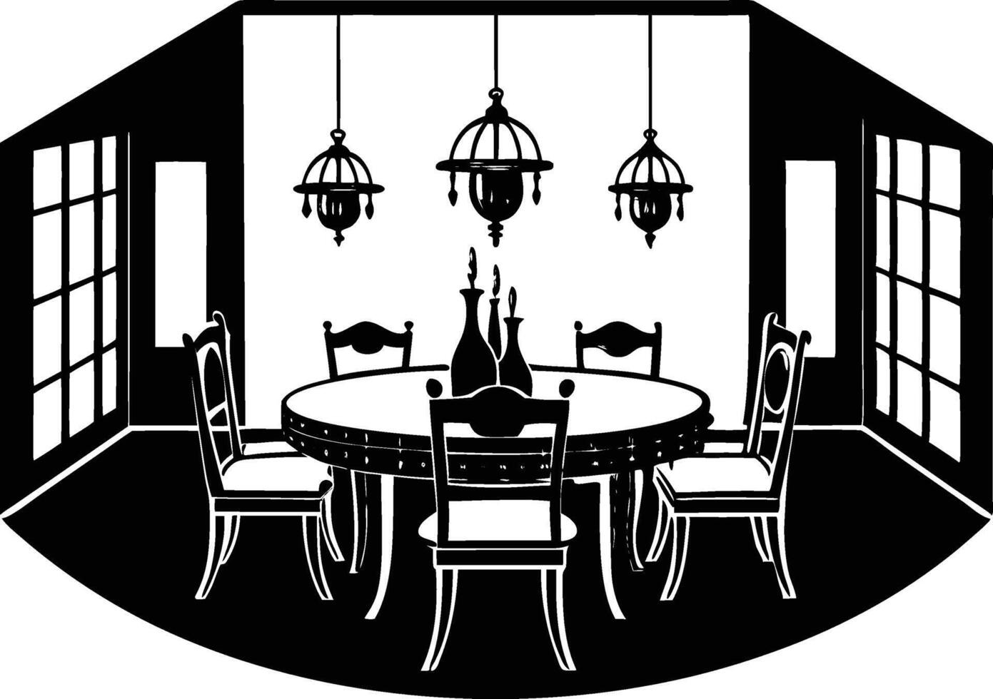 Dining room silhouette art . vector