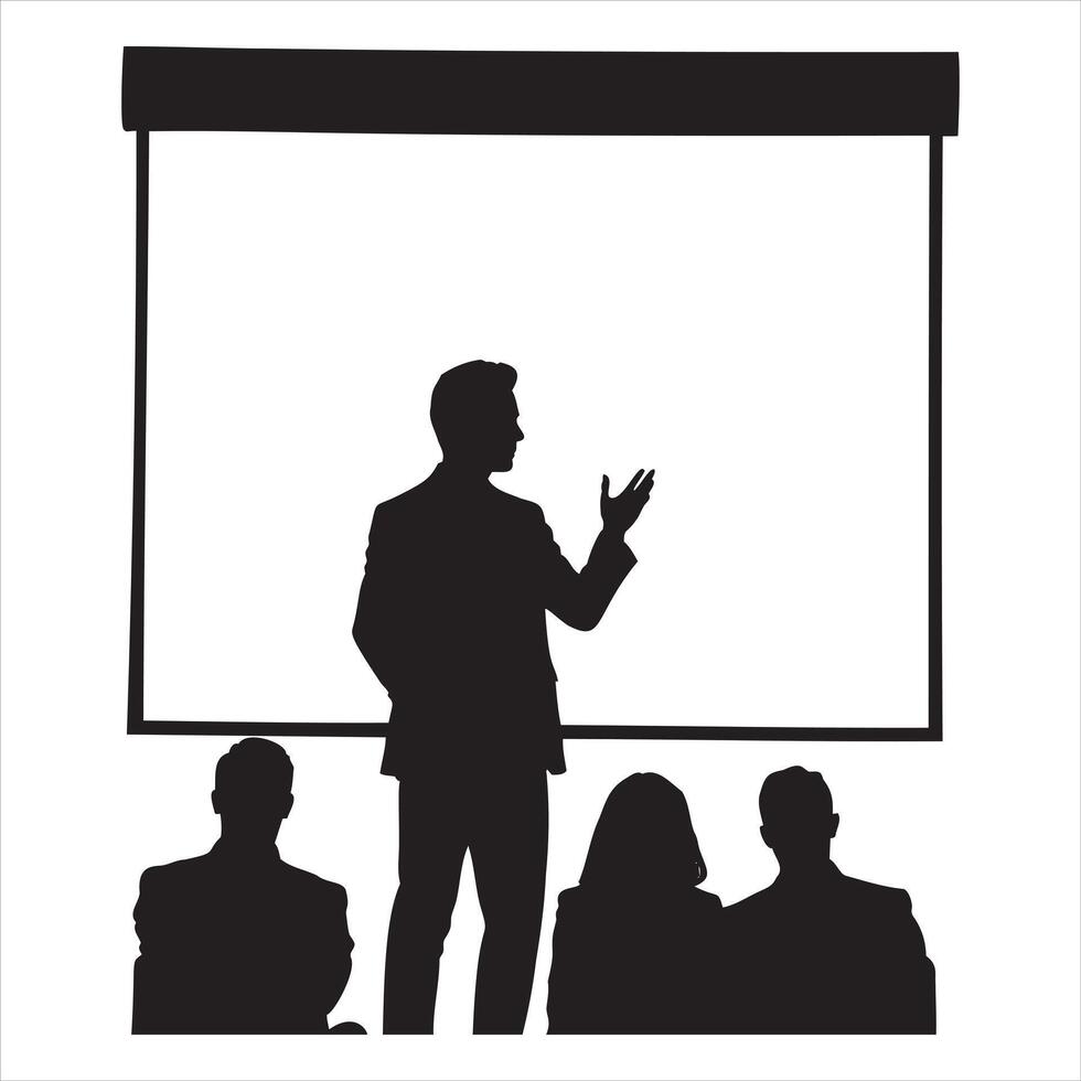 Silhouette of a business man giving a presentation vector