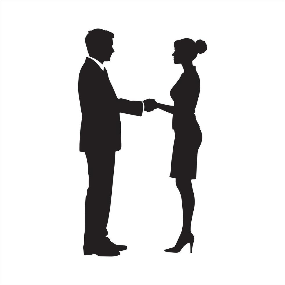 Silhouette of a business man and woman shaking hands vector