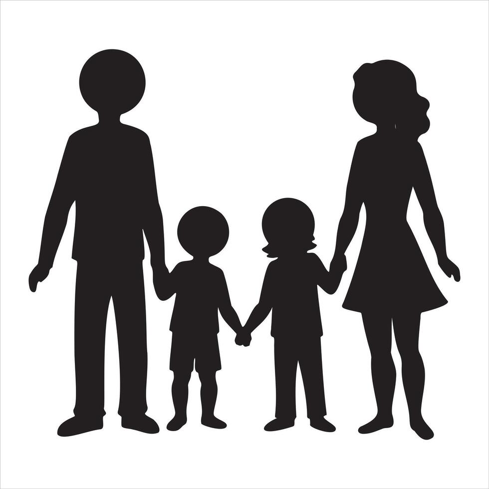 Silhouette of a family holding hands and standing together vector