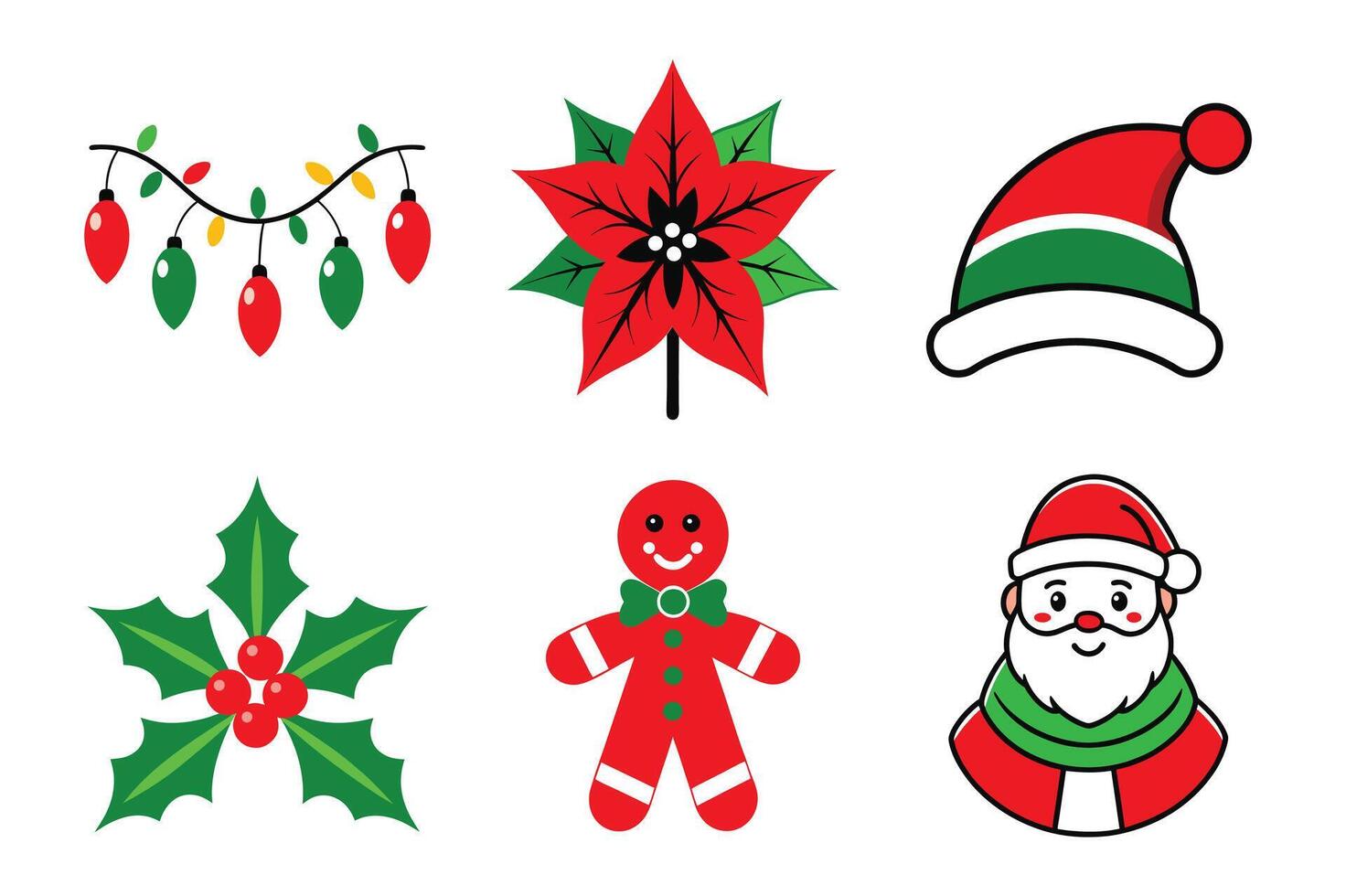 Bundle of merry christmas flat style icons vector