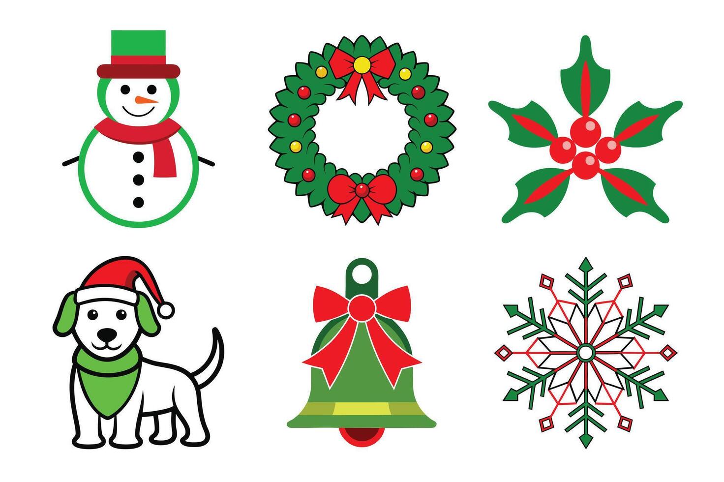 Icon set merry christmas flat design style vector