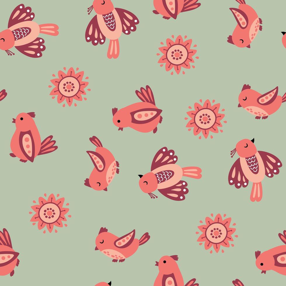 Seamless pattern with fabulous birds and flowers. Design for fabric, textiles, wallpaper, packaging vector