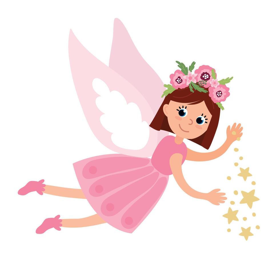 Cute beautiful fairy on a white isolated background. vector