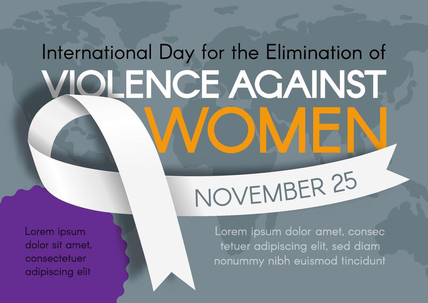 Horizontal Banner for International Day for the Elimination of Violence Against Women. Modern flat illustration with white ribbon and text vector