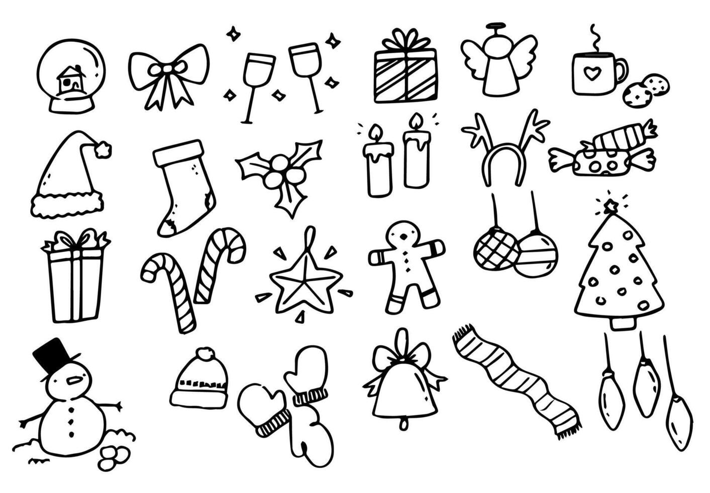 christmas elements in doodle style snowman candys gingerbread and other vector