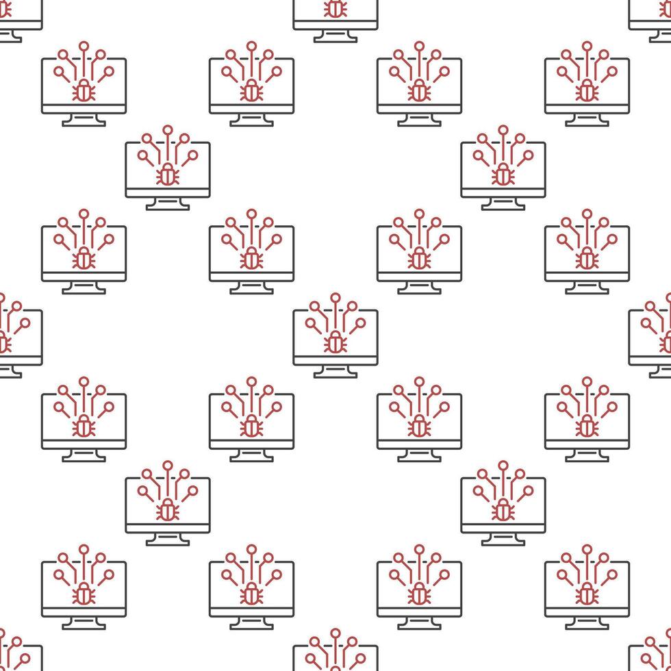 Computer Virus in PC outline seamless pattern vector