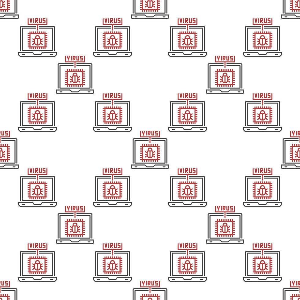 Laptop with PC Viruses seamless pattern in outline style vector