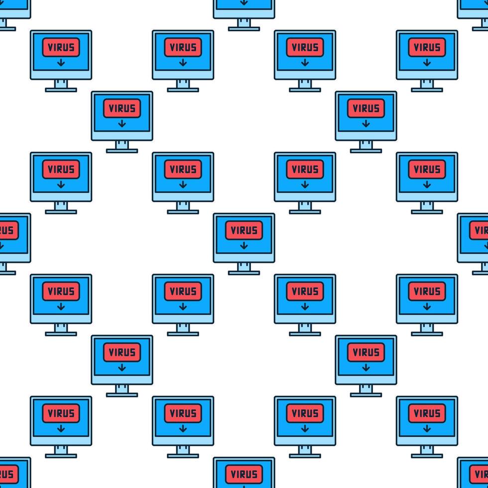 PC Computer Virus Malware colored seamless pattern vector