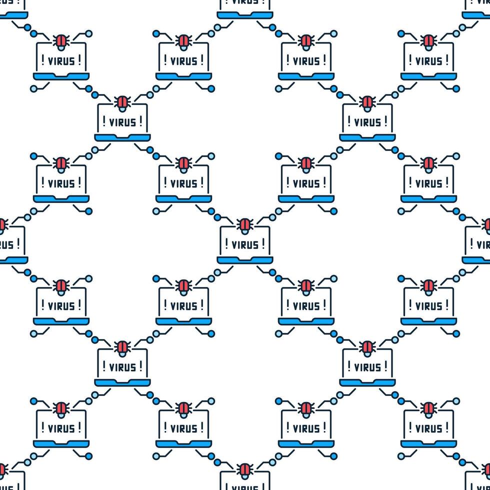 Virus on Laptop Screen Computer Virus colored seamless pattern vector
