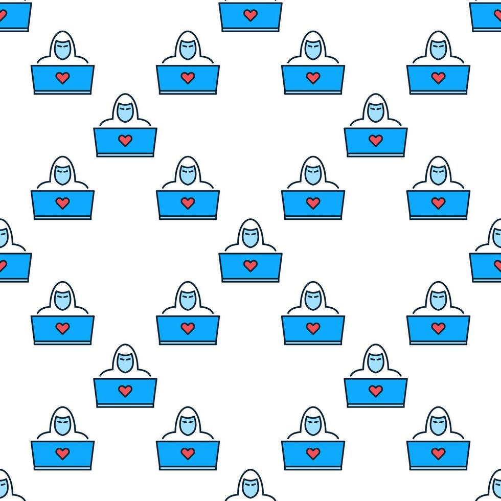 Laptop and Hacker colored seamless pattern vector