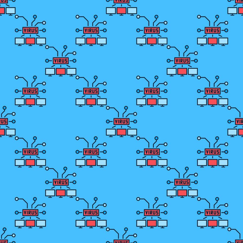 Virus on Computers PC network colored seamless pattern vector