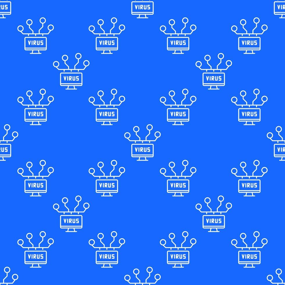 Computer Network with Virus seamless pattern in thin line style vector