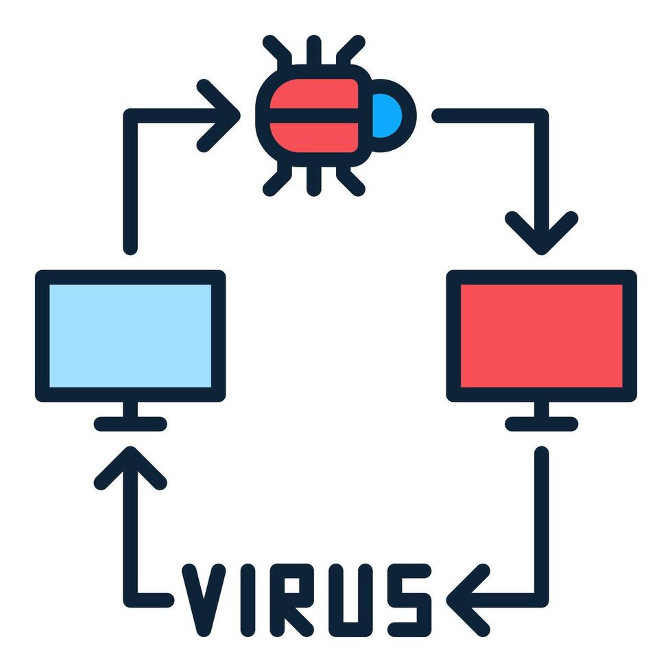 Computers connected with Viruses and bugs colored icon or logo element vector