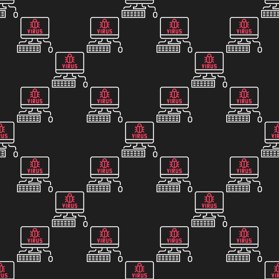 Virus on Desktop Computer seamless pattern in thin line style vector