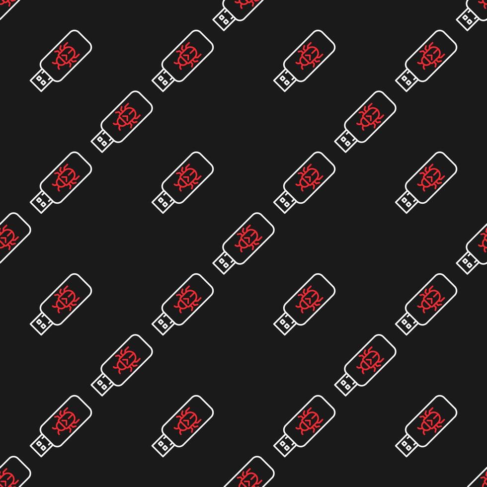 USB portable device with Computer Virus Security thin line seamless pattern vector