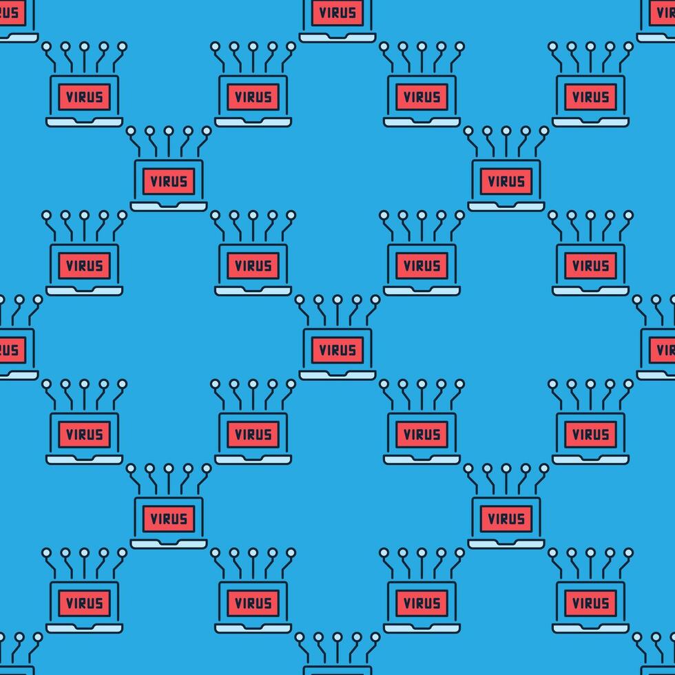 Computer Virus on Laptop colored seamless pattern vector
