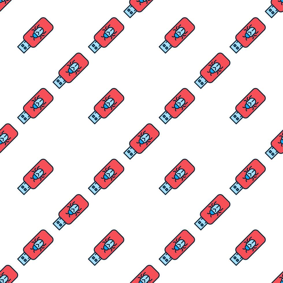 USB with Computer Virus portable device colored seamless pattern vector