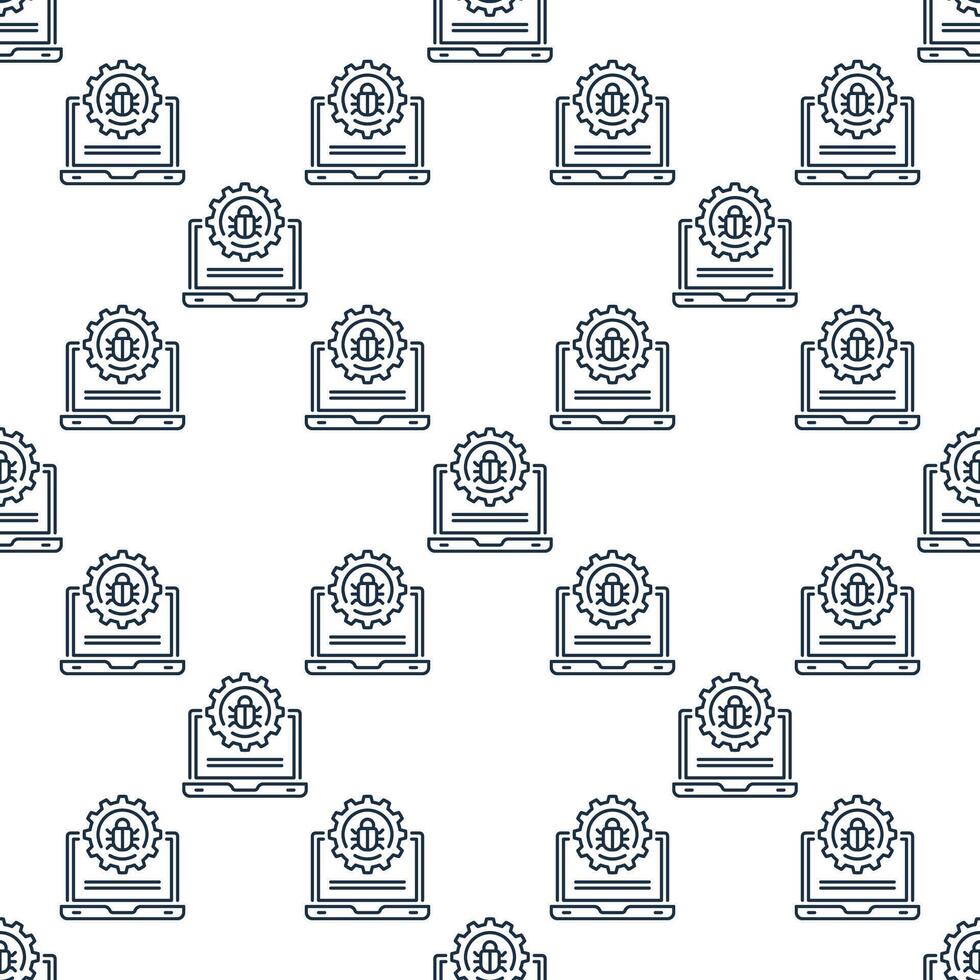 Computer Virus or Bug on Laptop linear seamless pattern vector