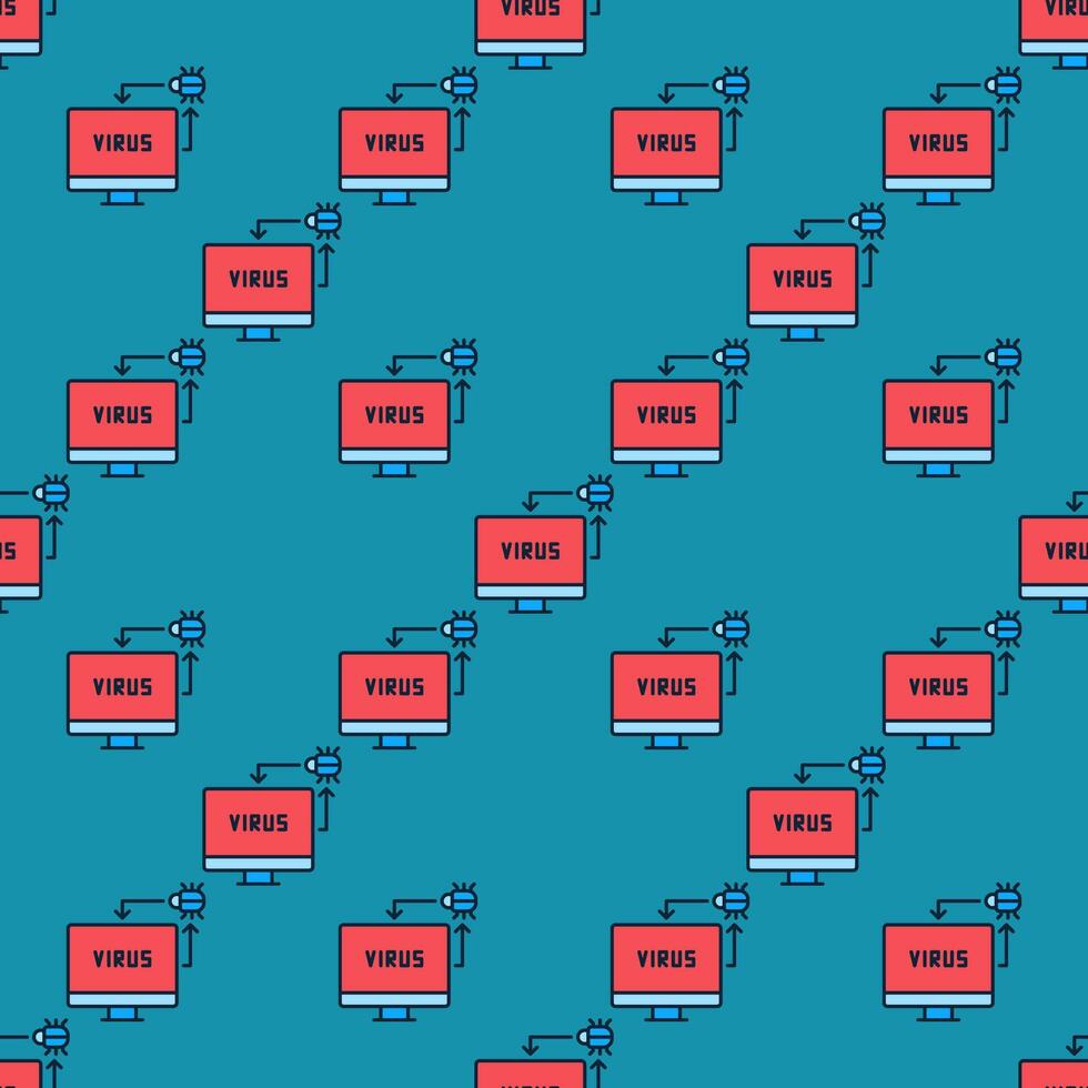 Bug inside Computer PC Viruses colored seamless pattern vector