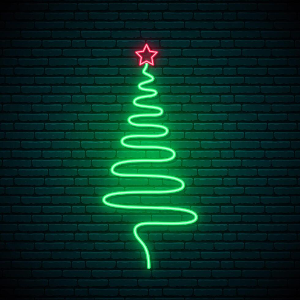 Decorative neon shining Christmas tree vector