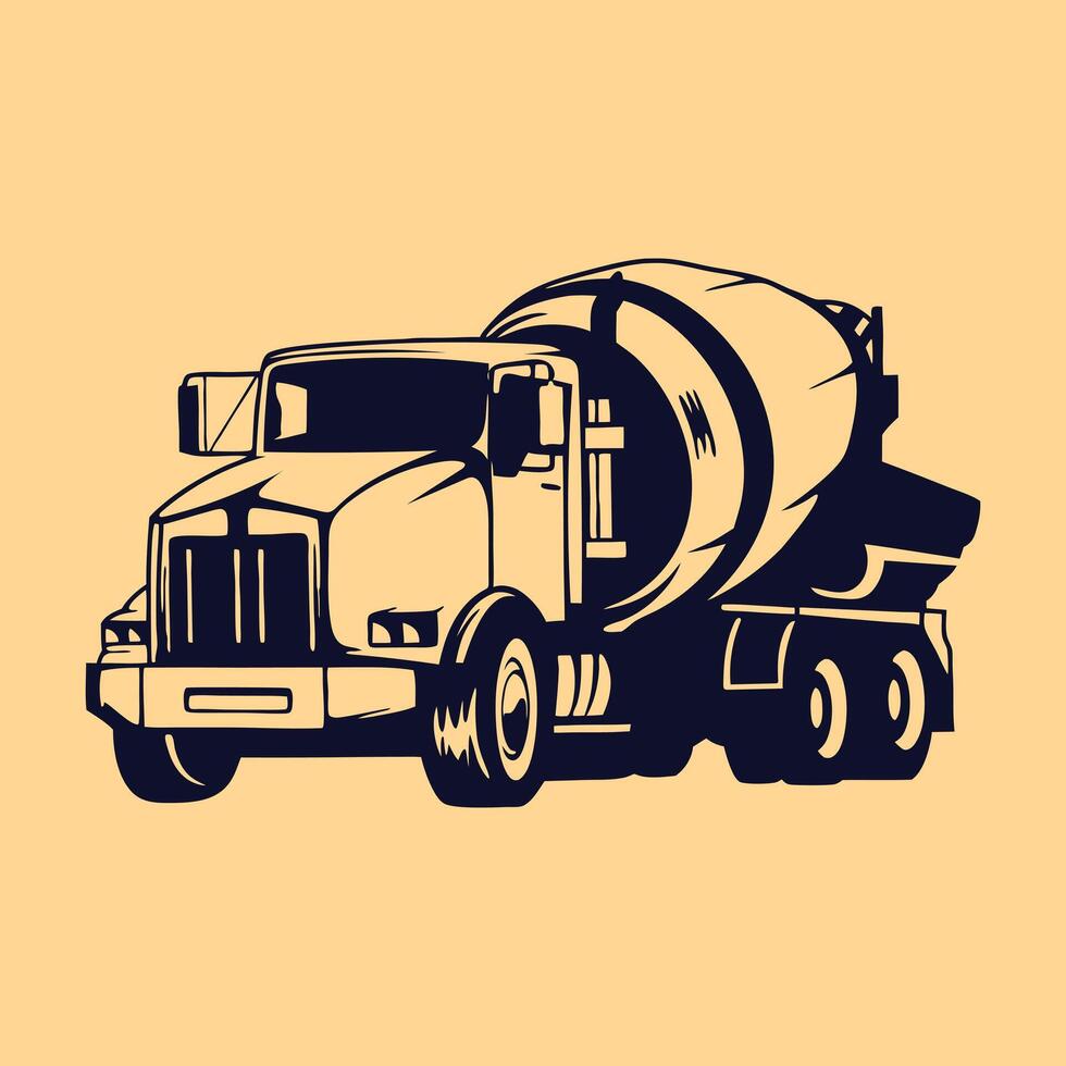 simple concrete cement mixer truck silhouette icon vector