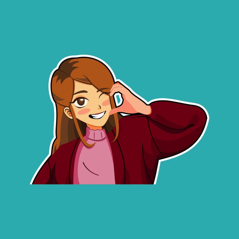 girl in red sweater is posing for the camera vector