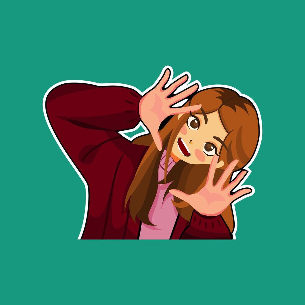 girl in red sweater is doing a cute pose vector