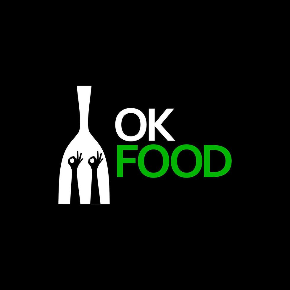 ok food logo with the image of a hand and a fork vector