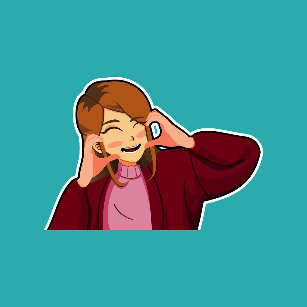 kawaii girl in red sweater character with cute pose vector