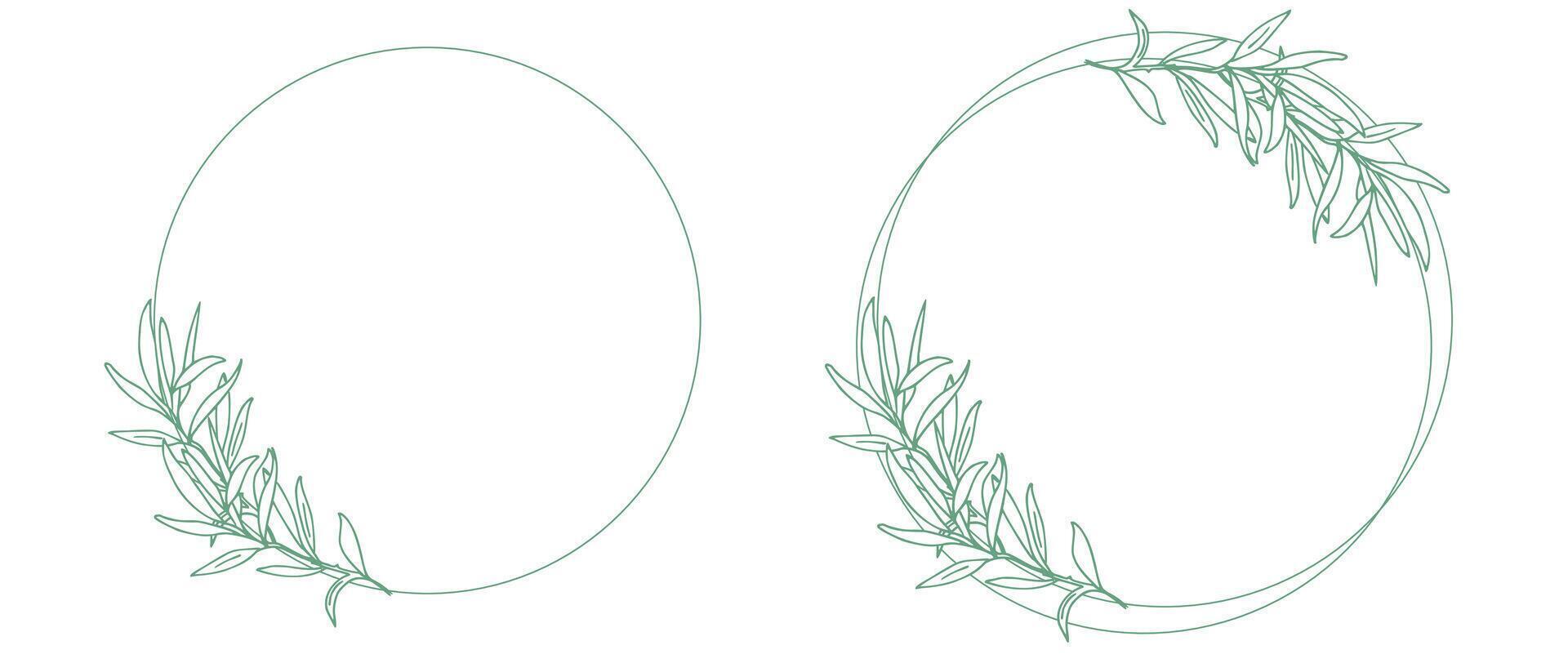 Olive Circle Frames Set, Green Wreaths with Olive Branches, Greenery isolated on white background. For Wedding stationery, Invitations, Save the date, greeting cards and logos. vector