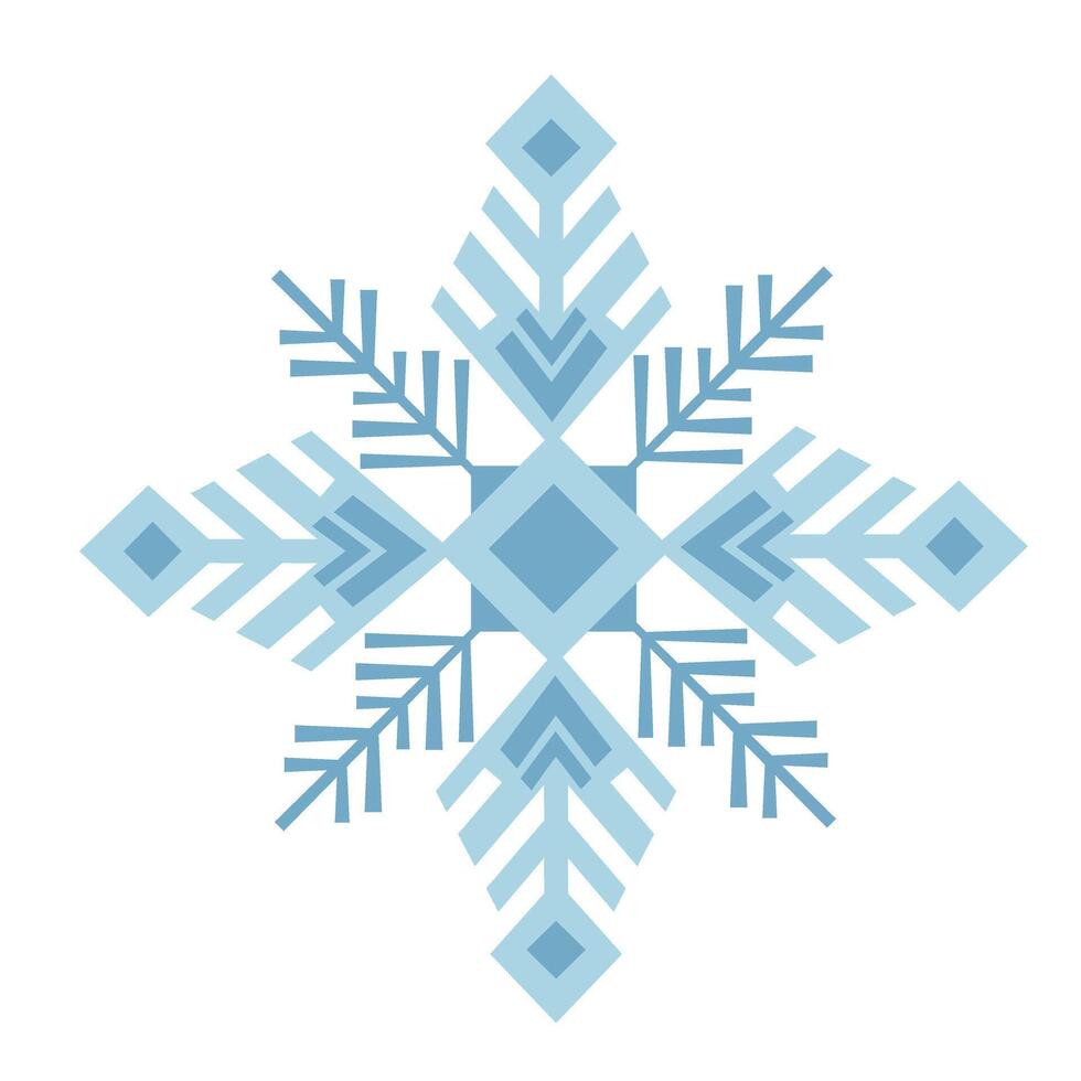 Blue snowflake in Scandinavian style. Ice crystal with pattern isolated. element on white background vector