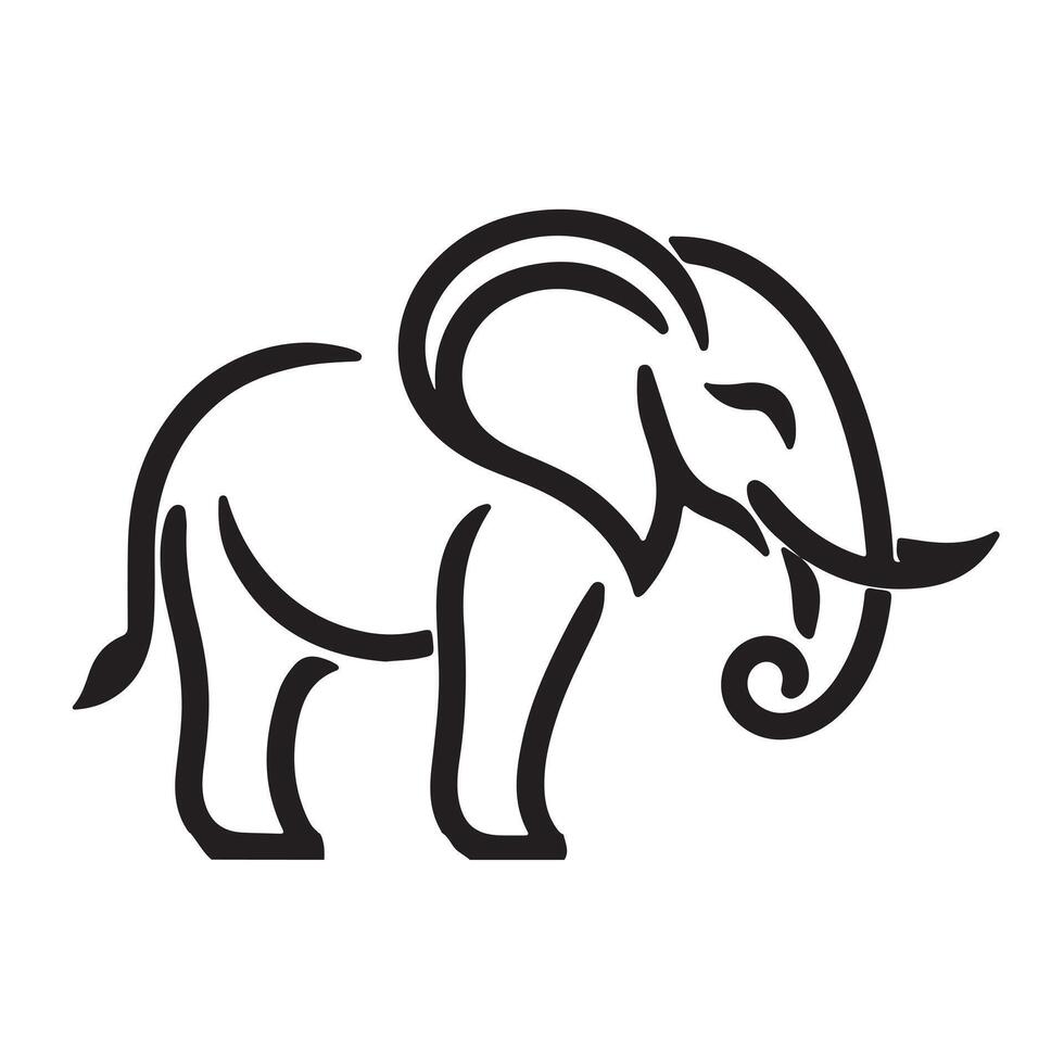 A black silhouette single line elephant with white background vector