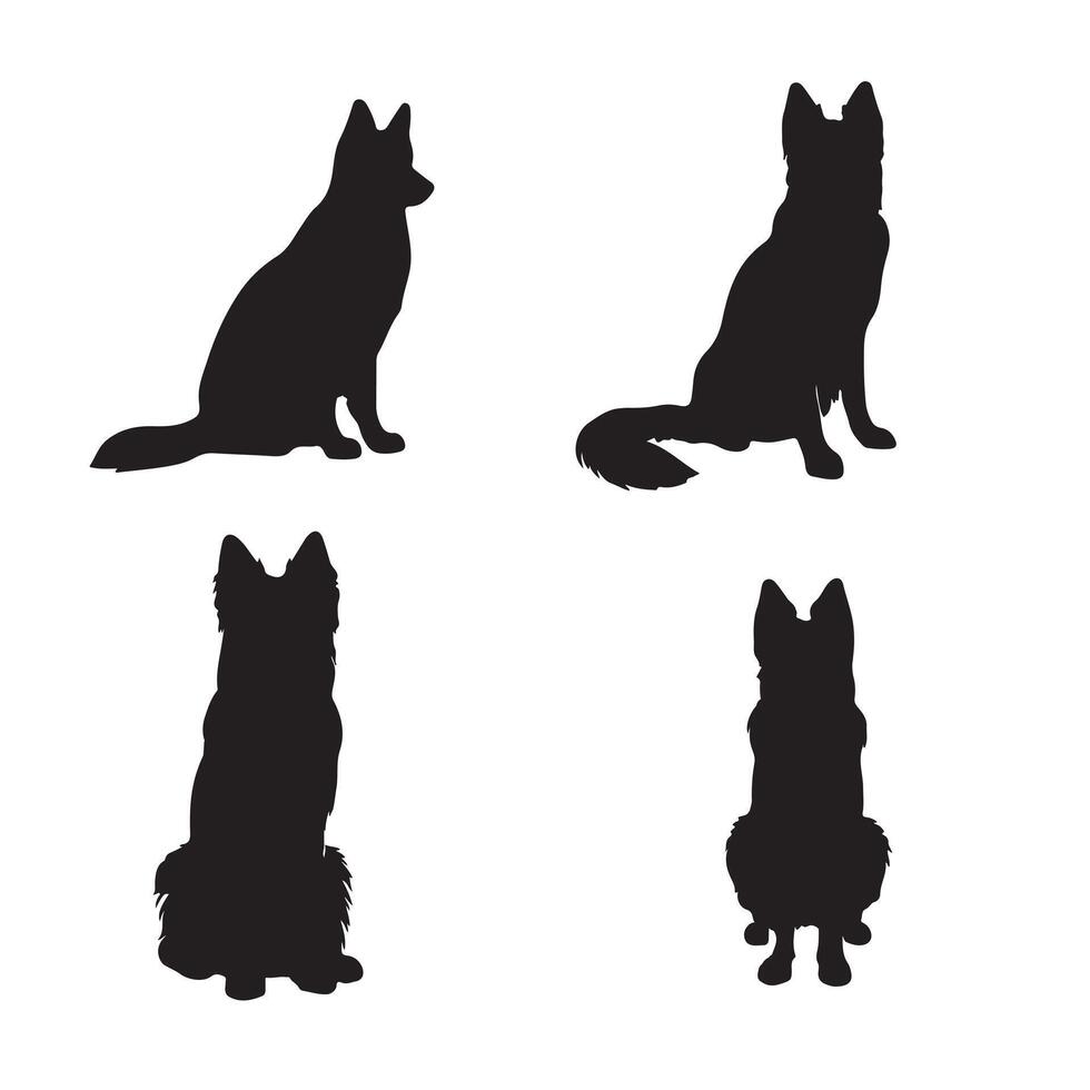A set of German shepherd dog breed silhouette on white background vector