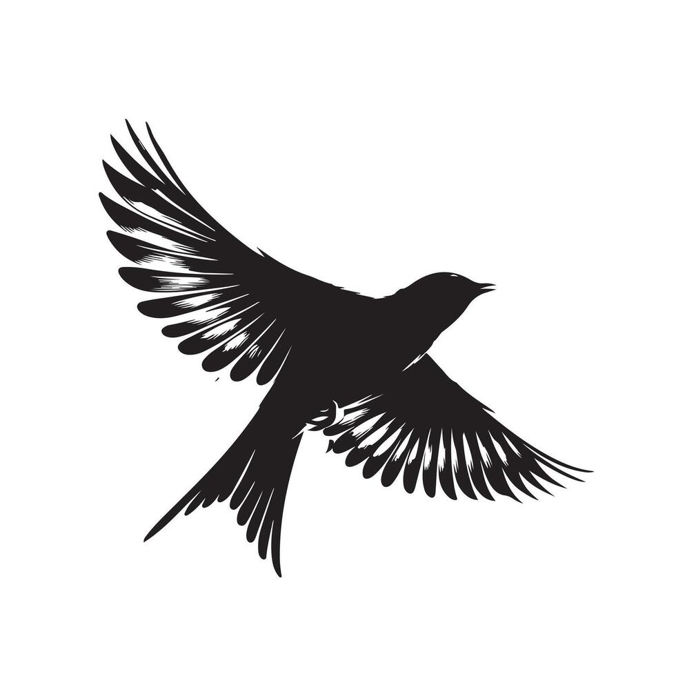Silhouette of a bird in flight with wings spread wide on a white background vector