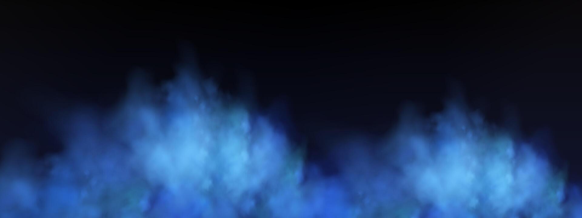 Black background with gray-blue clouds creating the effect of smoke or fog. The atmosphere of spring magic at dawn or summer night ,fog over land or water surface. vector