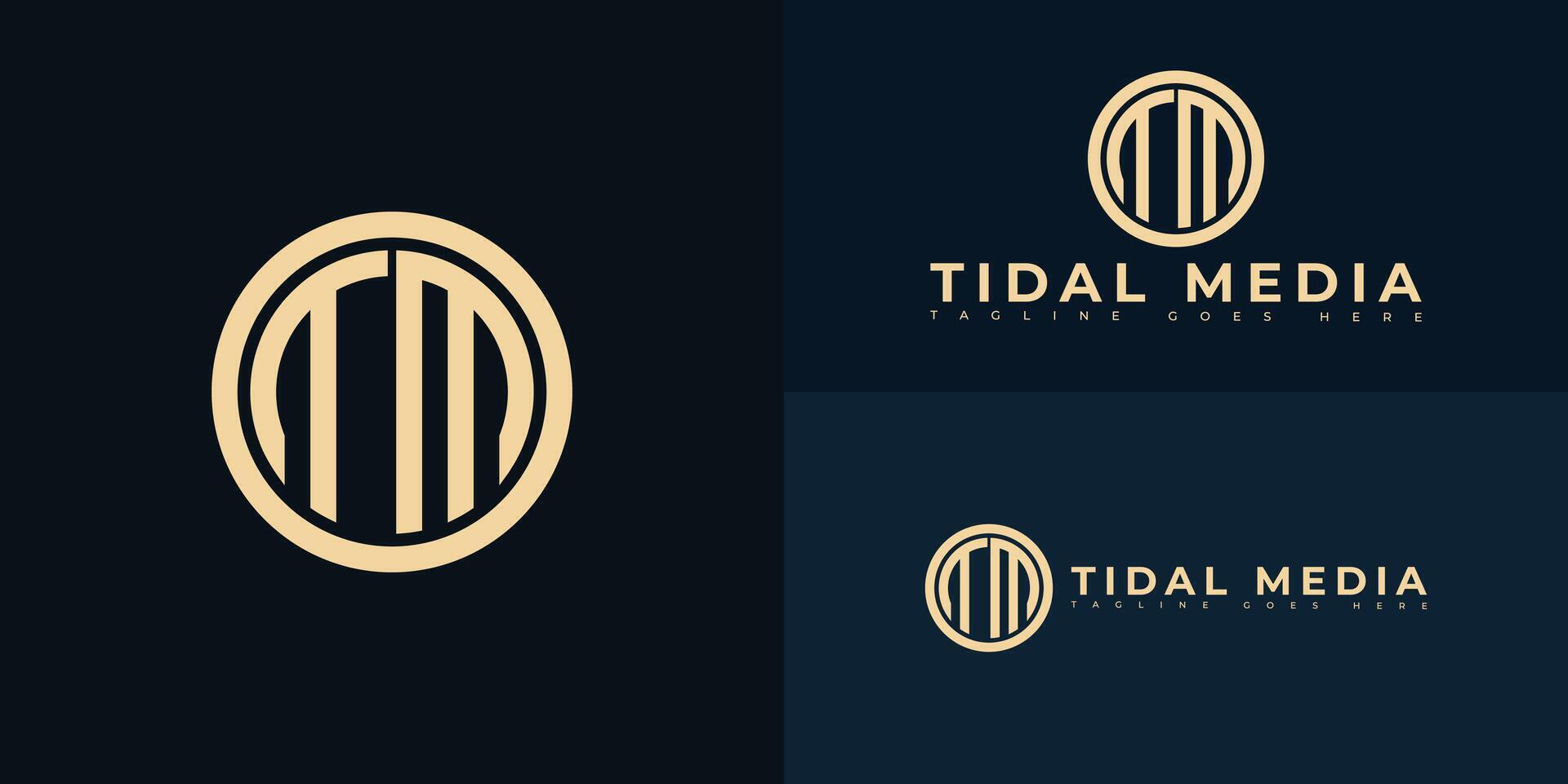 Modern circle initial letter TM or MT logo in gold color isolated on multiple background colors. The logo is suitable for marketing company logo design inspiration templates. vector