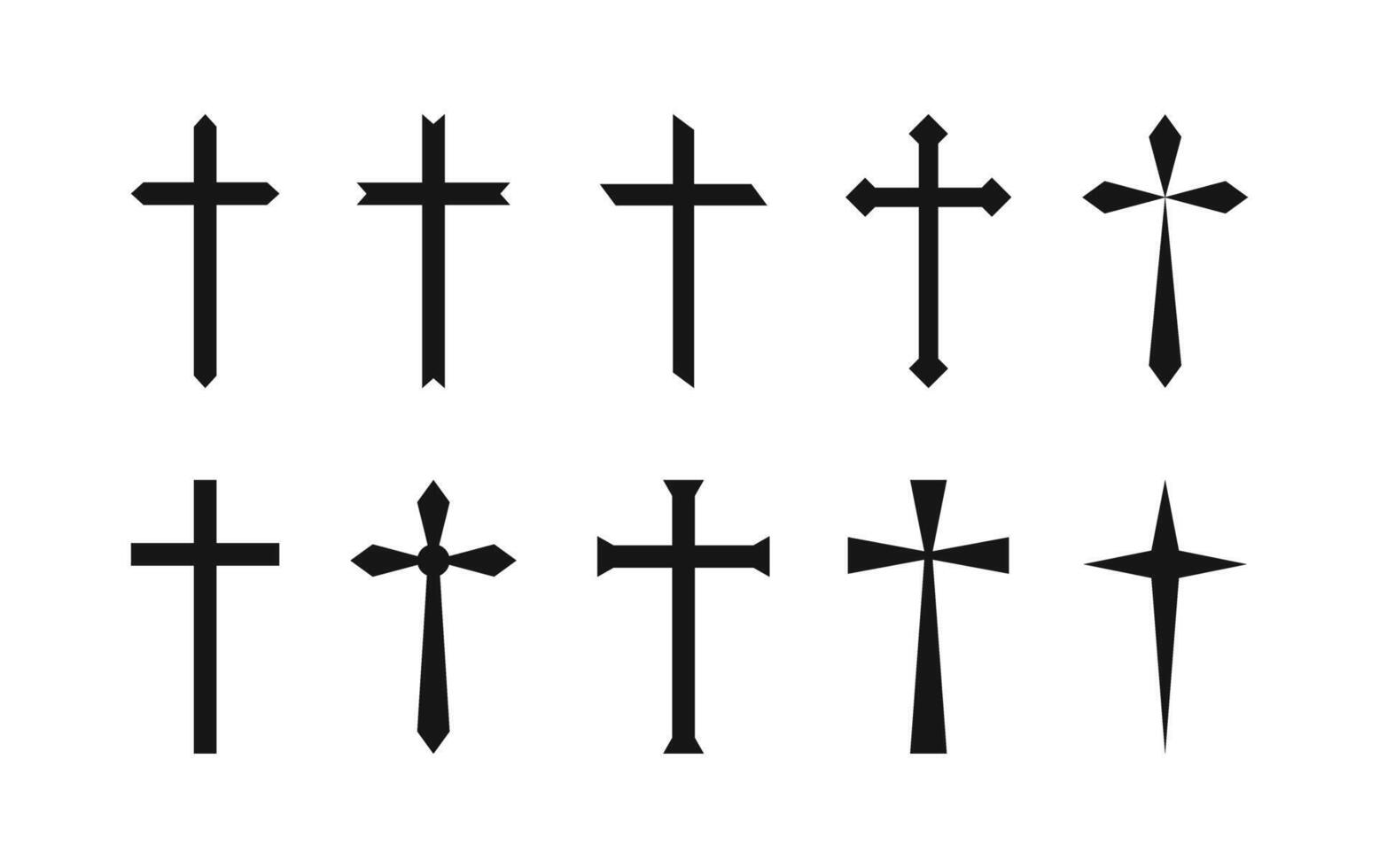Christian cross catholic icon collection. Different style religious symbol set vector
